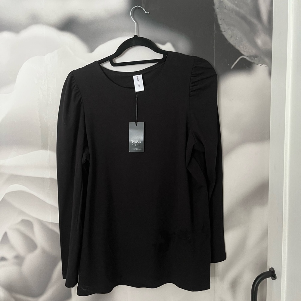 Smash + Tess Black Long Sleeve Puff Shoulder Tee